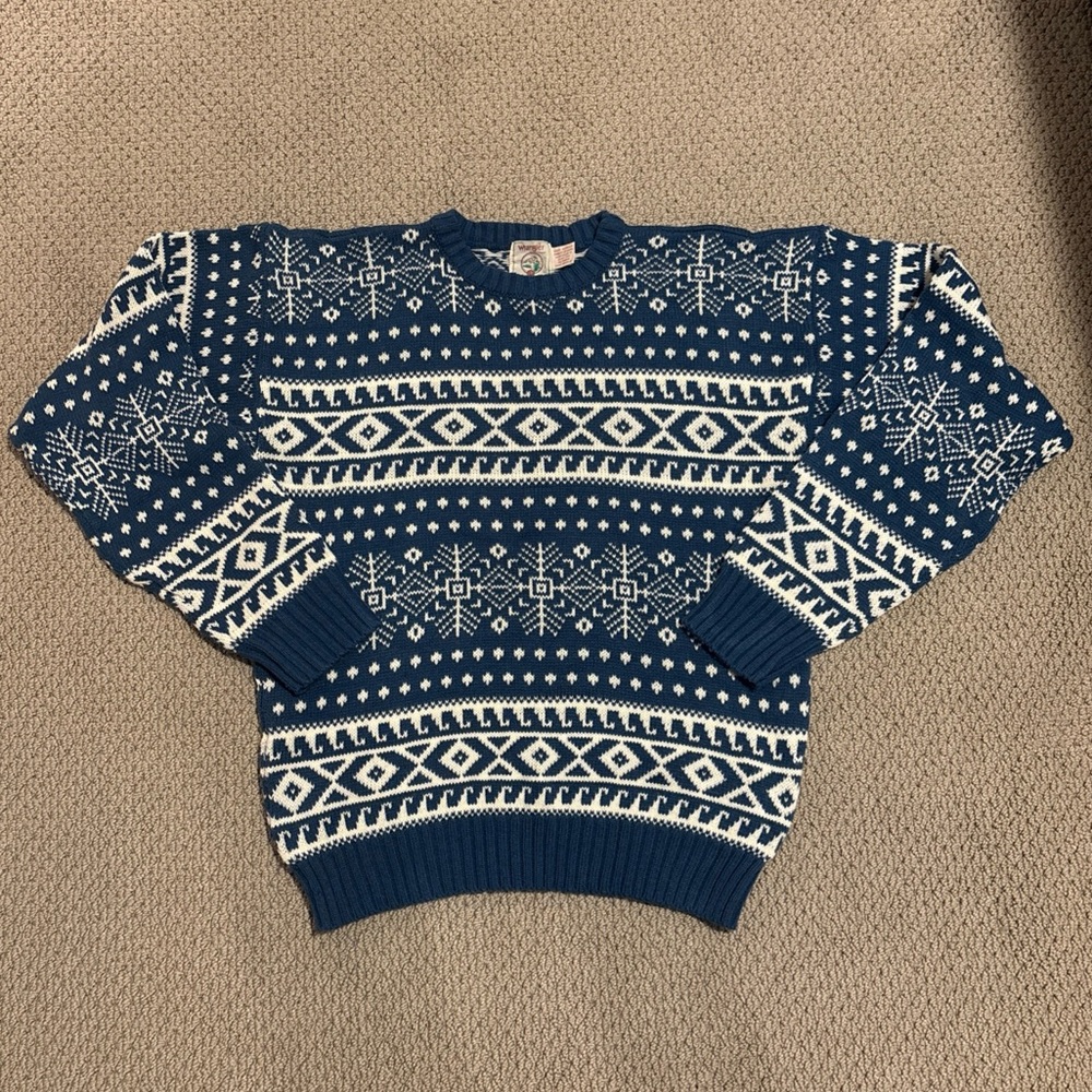 Vtg Wrangler Christmas Sweater Vintage Acrylic Nordic Winter Holiday Snow Ski